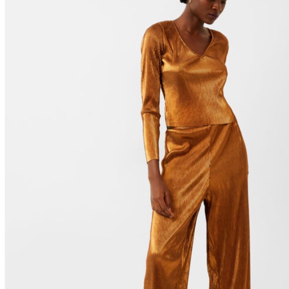 FRENCH CONNECTION TAINA METALLIC PLEATED JERSEY CULOTTES - Picture 7 of 11